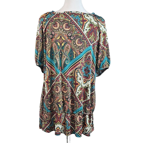 Lane Bryant Womens Satiny Top Balloon Sleeve Size 18/20W Stretch 70s Boho Hippie - Picture 2 of 6